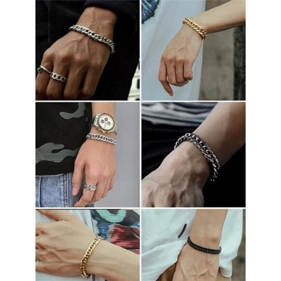 Cuban Link Bracelet Men Women Gold Plated Stainless Steel Chain Jewelry Gift - Picture 2 of 7